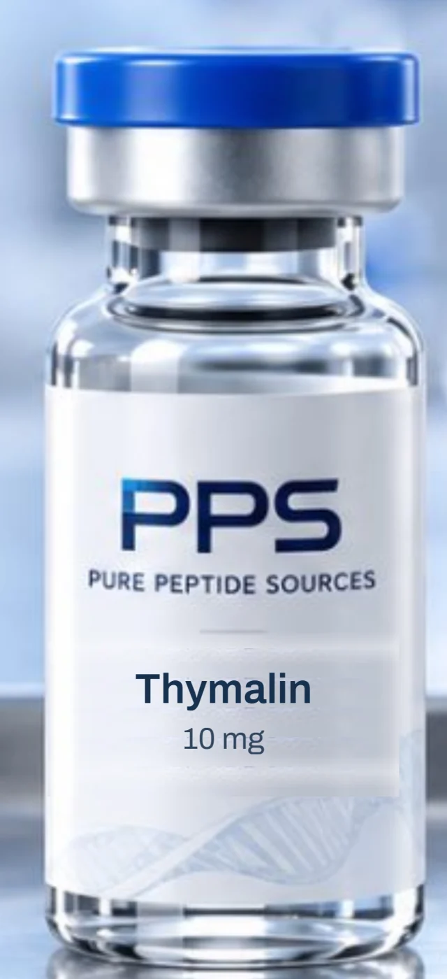 Thymalin 10 mg in a glass vial with a Pure Peptide Sources label